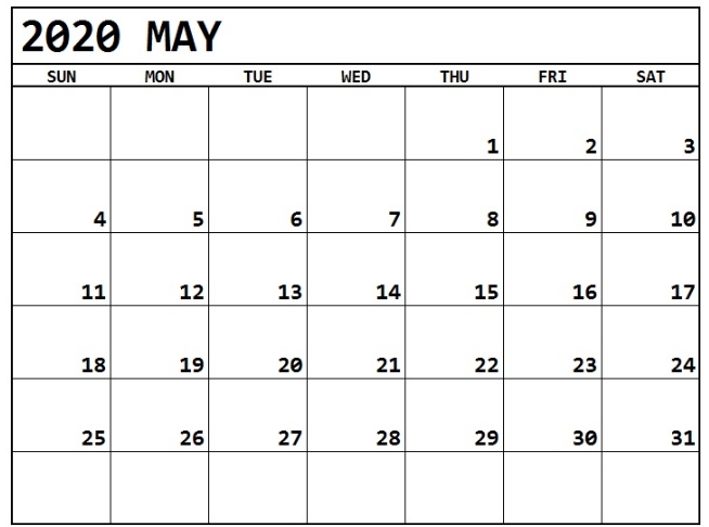 May 2020 Calendar Printable Template In Pdf Word Excel Free Download