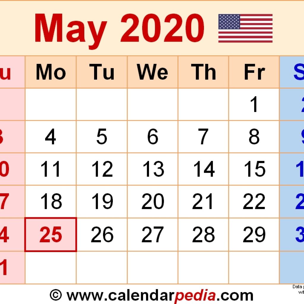 May 2020 Calendars For Word Excel Pdf