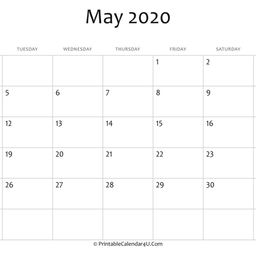 May 2020 Editable Calendar With Holidays