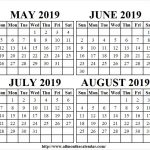 May June July And August 2019 Calendar Fillable 2019 Calendar Events