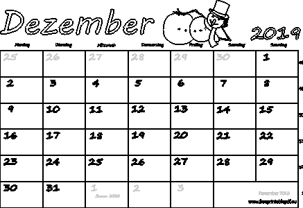 Monatskalender Dezember 2019 Pdf Drucken Kostenlos