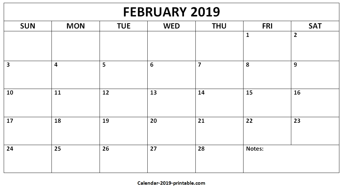 Monthly Calendar February 2019 Template Free Download Free