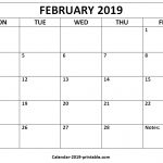 Monthly Calendar February 2019 Template Free Download Free