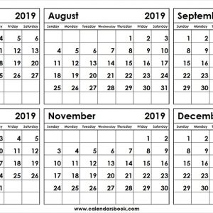 Monthly Calendar Jul Aug Sep Oct Nov Dec 2019 Template 6 Month
