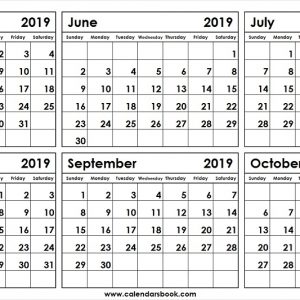 Monthly Calendar May Jun Jul Aug Sep Oct 2019 Template 6 Month