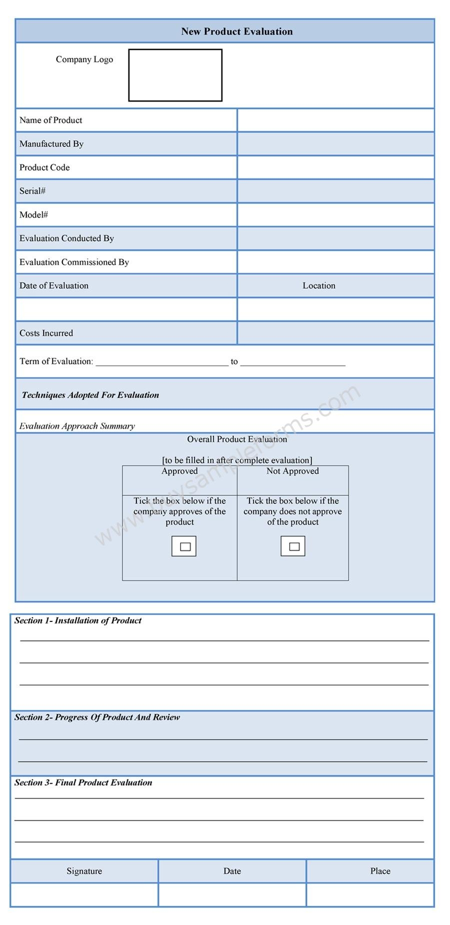 New Product Evaluation Form Sample Forms 