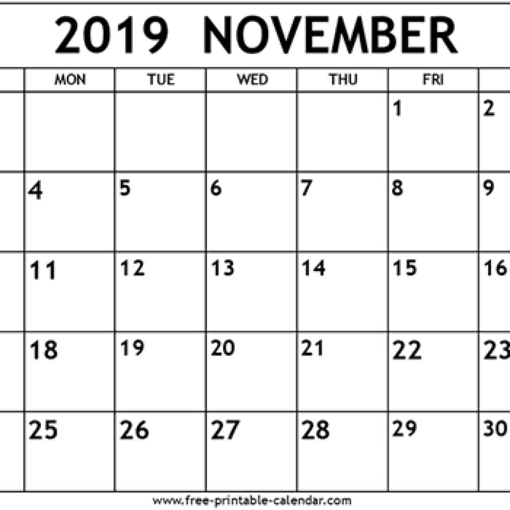 November 2019 Calendar Template Free Printable Calendar