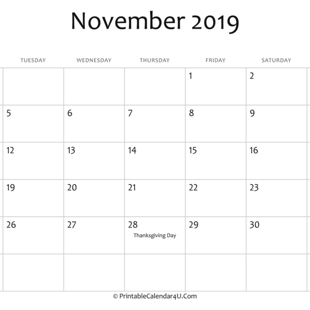 November 2019 Editable Calendar With Holidays