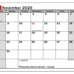 November 2020 Calendar Canada Michel Zbinden En