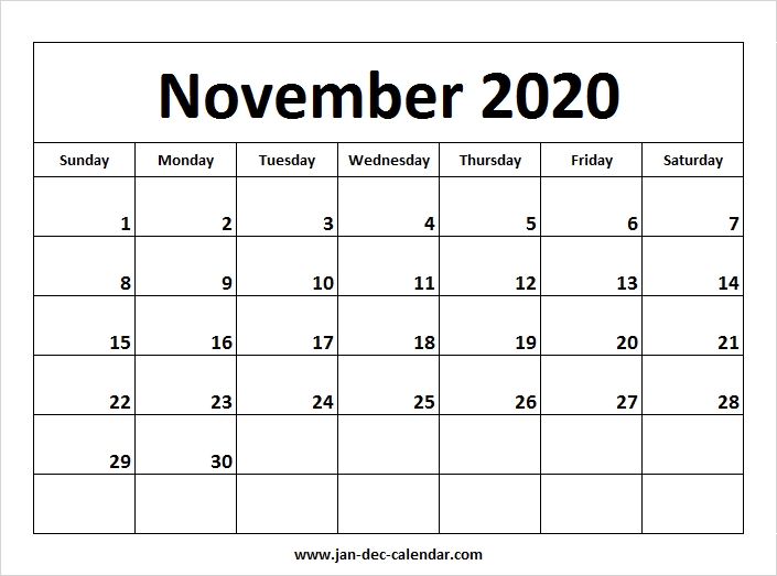 November 2020 Calendar January December Calendar September