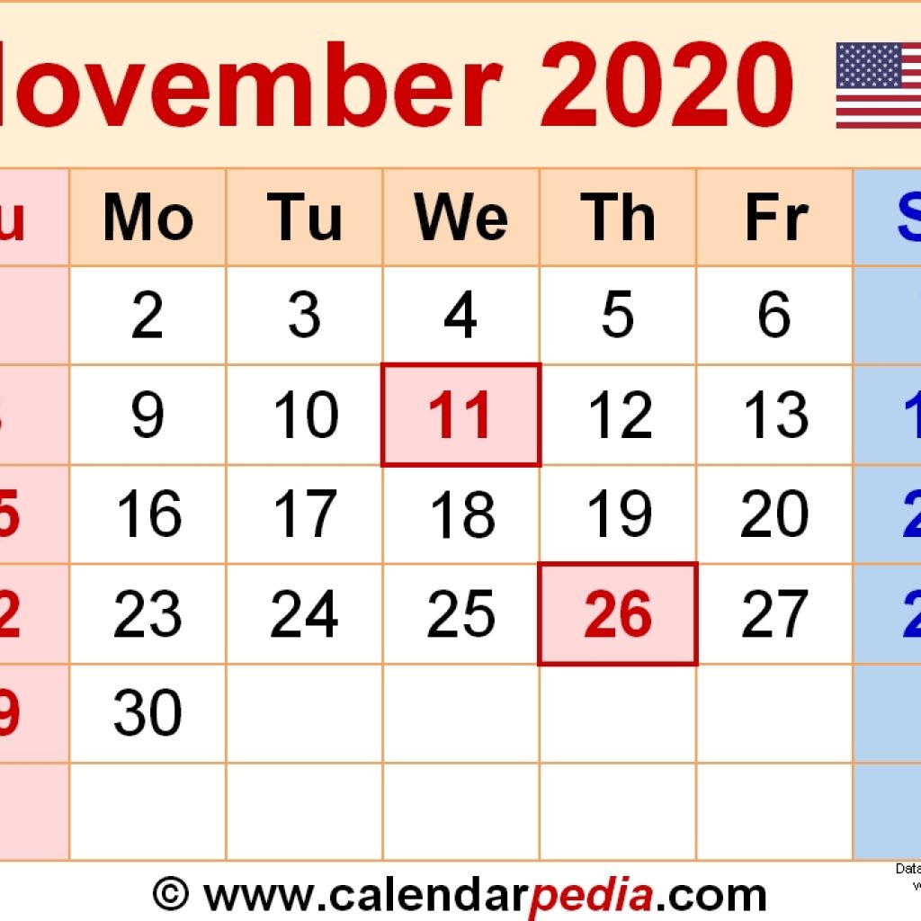 November 2020 Calendars For Word Excel Pdf