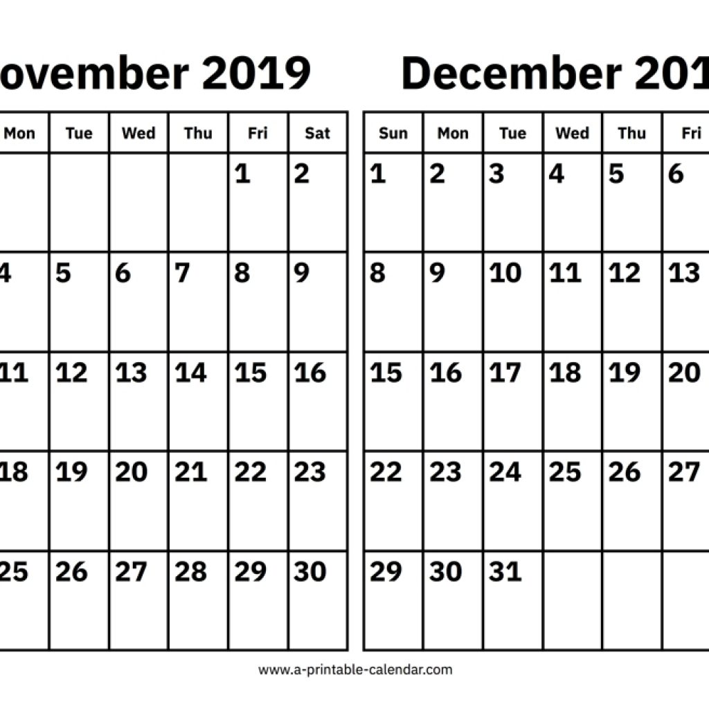 November And December 2019 Calendar Printable Calendar 2019