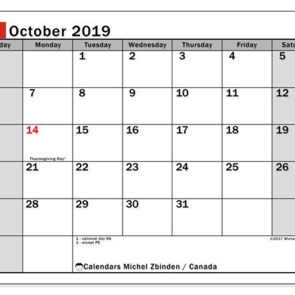 October 2019 Calendar Canada Charles November Calendar 2019