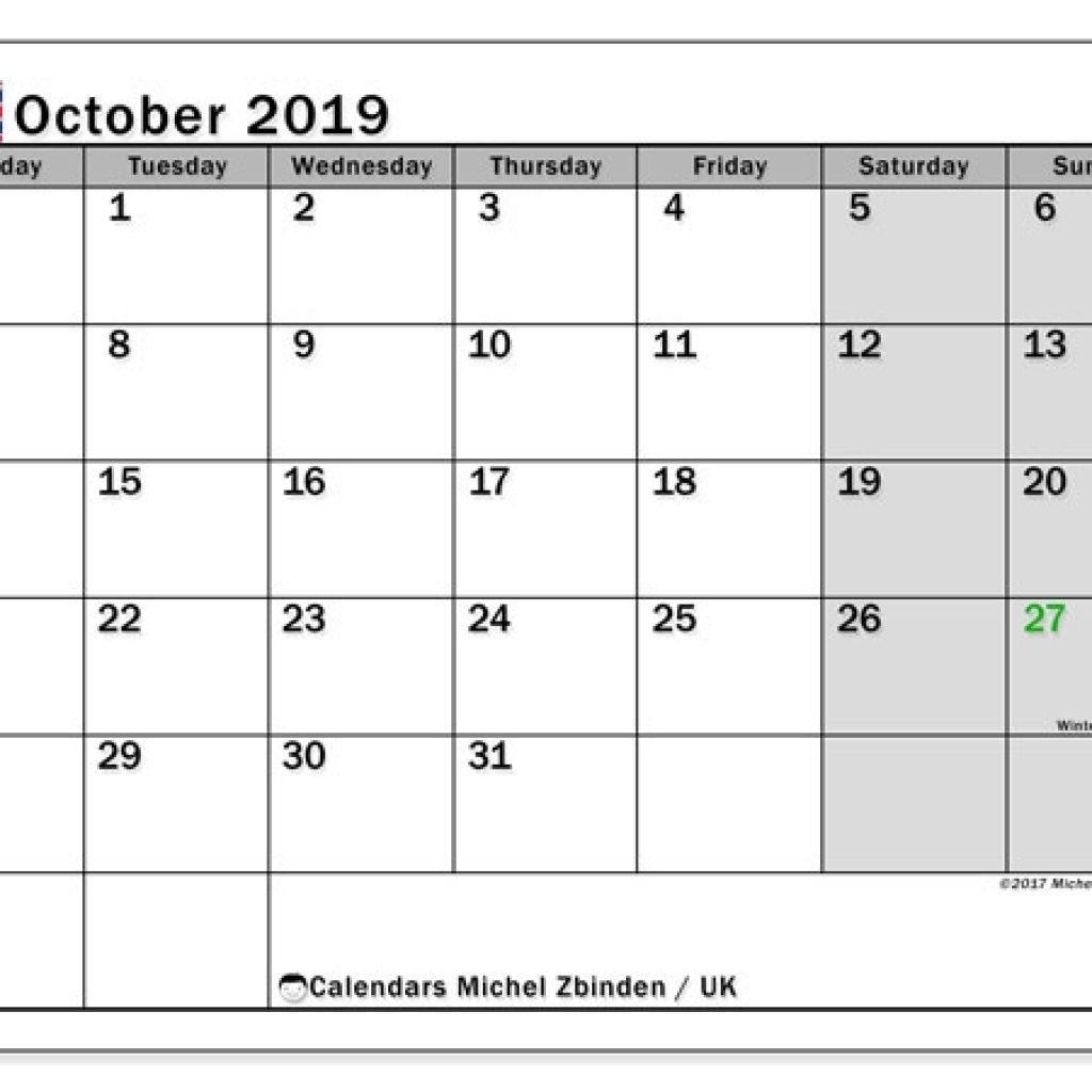 October 2019 Calendar Uk Michel Zbinden En