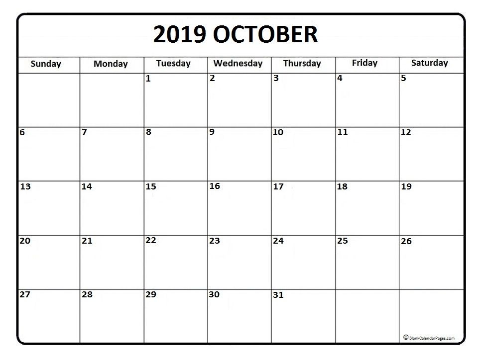 October 2019 Calendar Word Doc Printable Monthly Calendar