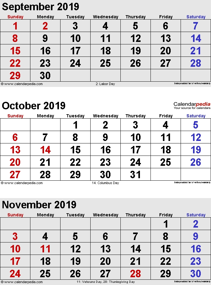 October 2019 Calendars For Word Excel Pdf