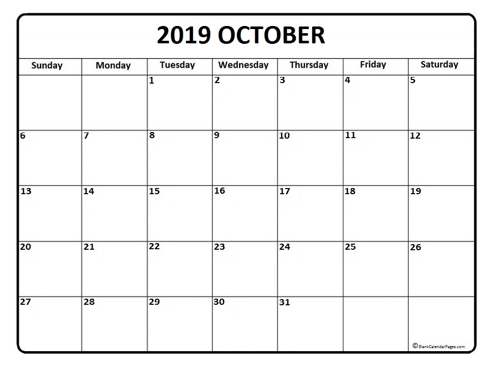 October 2019 Printable Calendar Free Blank Templates Calendar