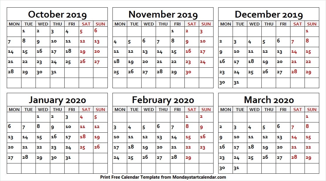 October 2019 To March 2020 Calendar Pdf Pinterst