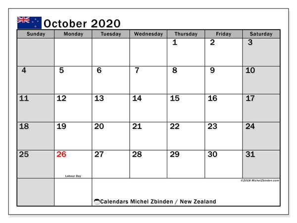 October 2020 Calendar New Zealand Michel Zbinden En