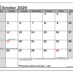 October 2020 Calendar Usa Michel Zbinden En