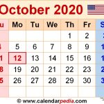 October 2020 Calendars For Word Excel Pdf