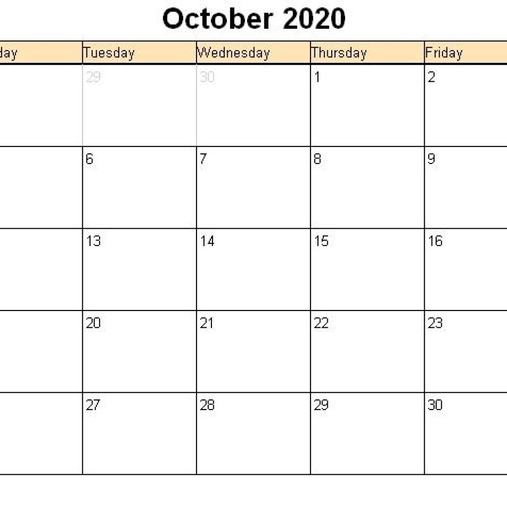 October 2020 Printable Calendar Printable Hub