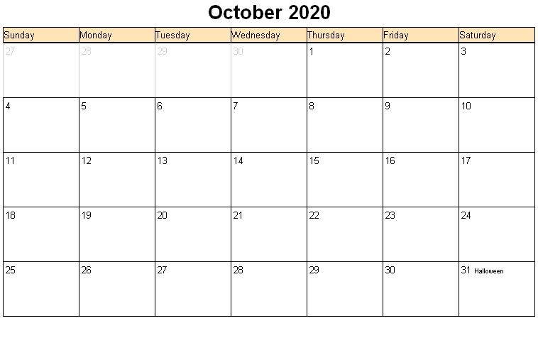 October 2020 Printable Calendar Printable Hub