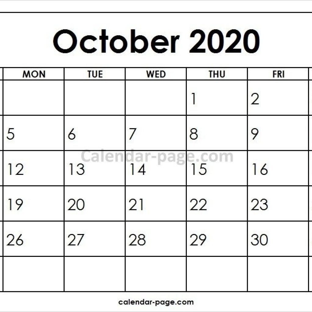 October 2020 Printable Calendar Template Blank Calendar Free