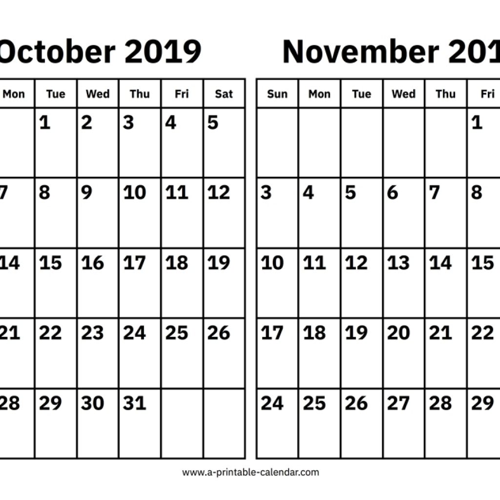 October And November 2019 Calendar Printable Calendar 2019