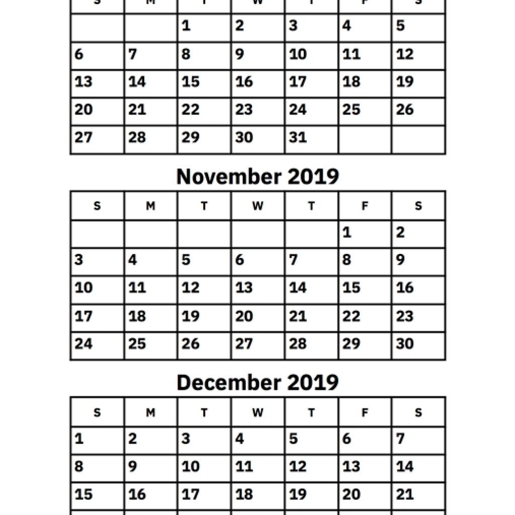 October November And December 2019 Calendar Printable Calendar 2019