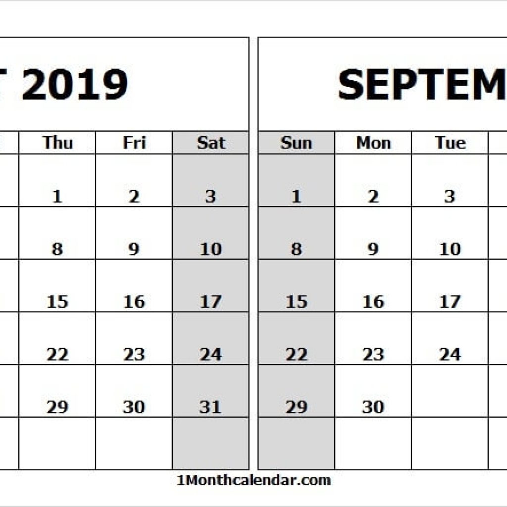 Portrait Calendar August September 2019 White Calendar 2019