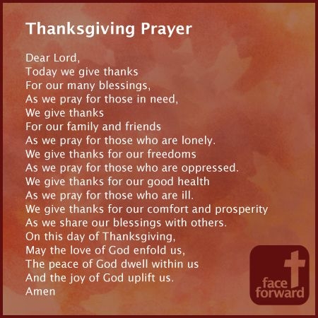 Prayer For Thanksgiving Face Forward Prayers Thanksgiving Poems