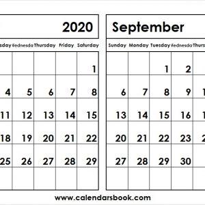 Print August September 2020 Calendar Template 2 Month Calendar