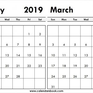 Print February March 2019 Calendar Template 2 Month Calendar