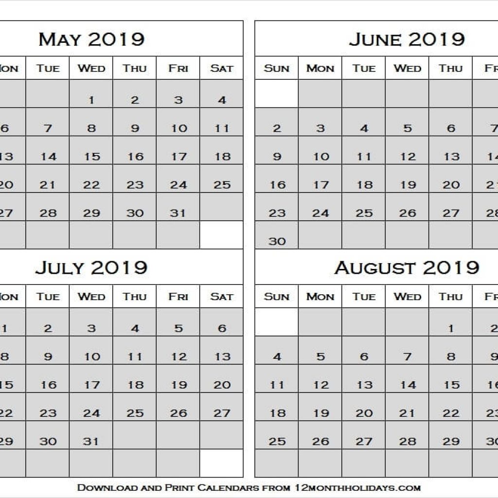 Print Free 2019 May August Printable Calendar With Notes