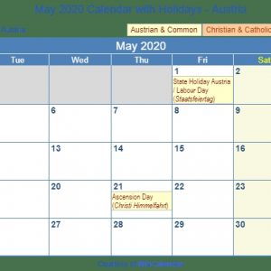 Print Friendly May 2020 Austria Calendar For Printing