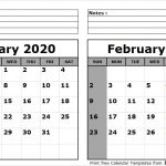 Print January February 2020 Calendar Template 2 Month Calendar