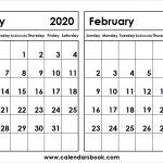 Print January February 2020 Calendar Template 2 Month Calendar