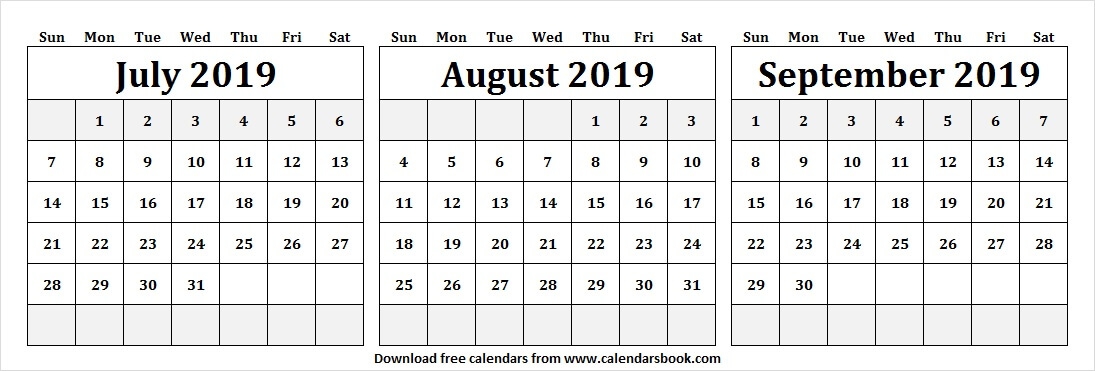 Print Jul Aug Sep 2019 Calendar Template Fresh Template 2019