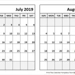 Print July August 2019 Calendar Template 2 Month Calendar