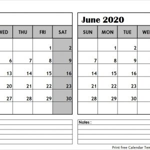 Print May June 2020 Calendar Template 2 Month Calendar