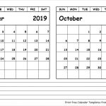 Print September October 2019 Calendar Template 2 Month Calendar