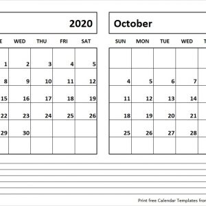 Print September October 2020 Calendar Template 2 Month Calendar