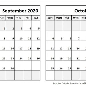 Print September October 2020 Calendar Template 2 Month Calendar