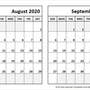 Printable Blank Two Month Calendar August September 2020 Template