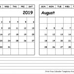 Printable Blank Two Month Calendar July August 2019 Template