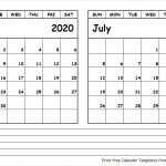 Printable Blank Two Month Calendar June July 2020 Template