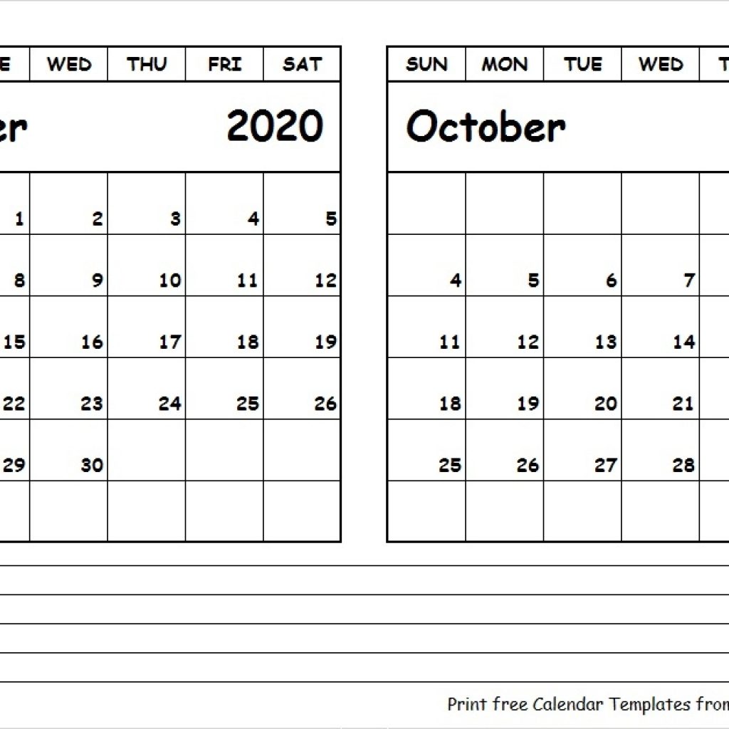 Printable Blank Two Month Calendar September October 2020 Template