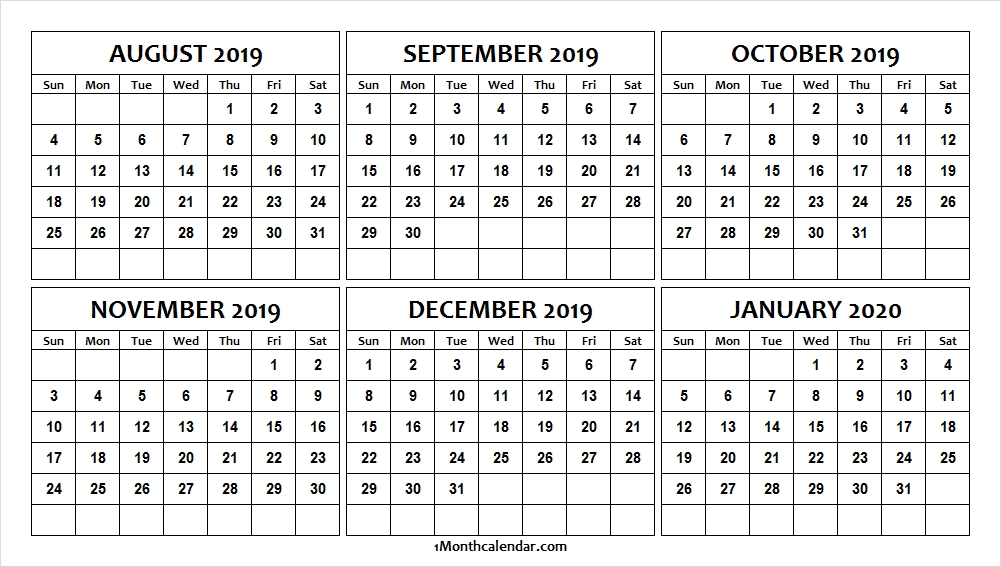 Printable Calendar August 2019 January 2020 Archives Month Calendar