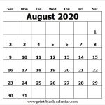 Printable Calendar August 2020 Template Pdf Excel Word Image